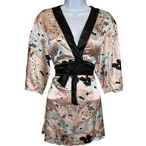 Flora Nikrooz Womens Asian Floral Print  Short Kimono Robe Size M